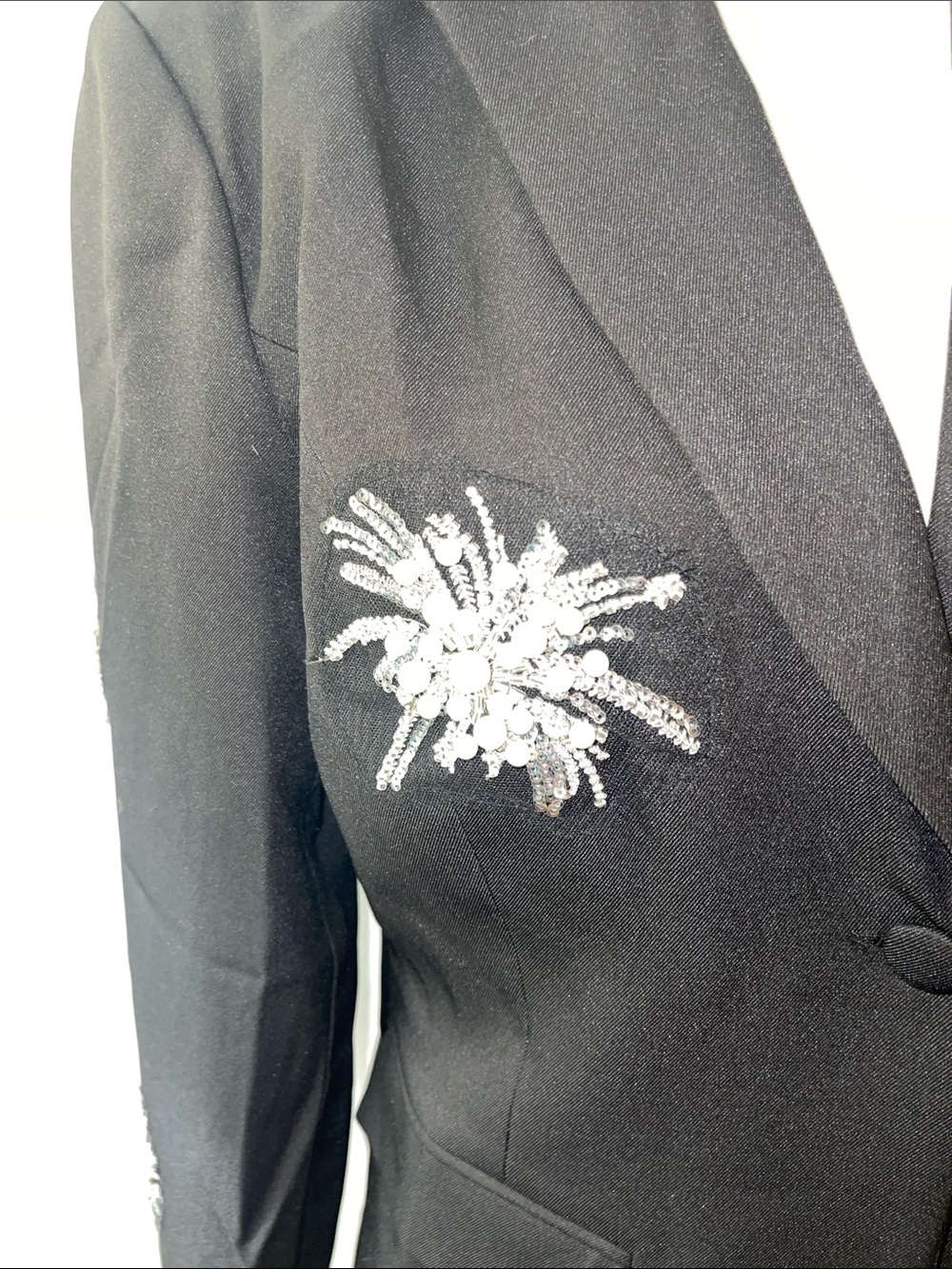 Black with Pearl and Sequined Embellished Women's Blazer - Picture 3 of 9